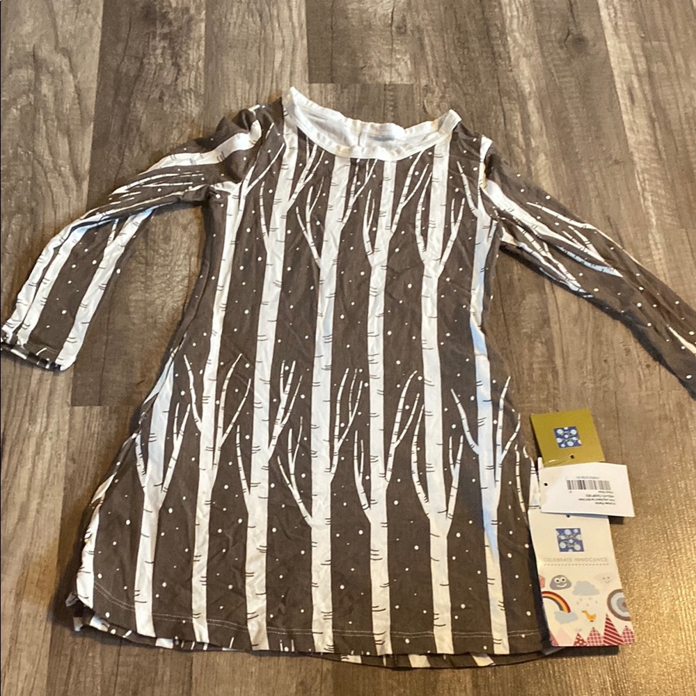 Brown and White Tree Pattern Dress